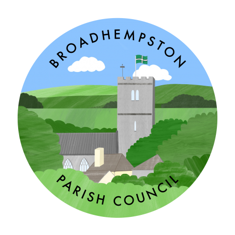 logo for council, church, trees and houses